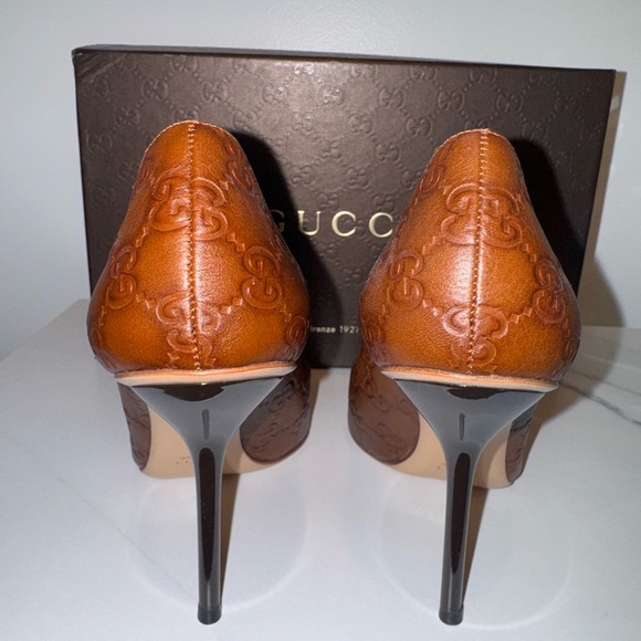 Gucci Guccissima High Heel Peep Toe Leather Pumps - 38 - Picture 6 of 9